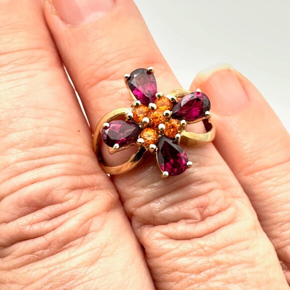 Unique Womens Ring 14K Gold Garnet Citrine 4 Grams Size 7 Estate Jewelry - Picture 5 of 5